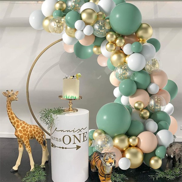 Olivengrønn bursdagsballongbue, Sage Green Confetti Balloon G