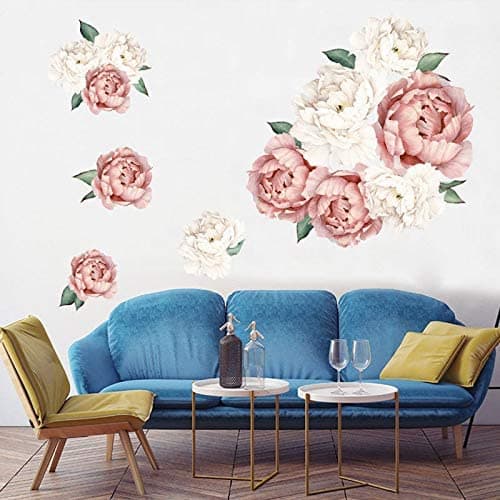 Pion Väggdekaler Vattenfärg Rosa Ros Blomma Väggmålningar Remo