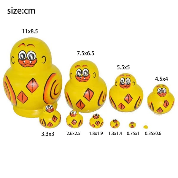 Russiske Dukker Nesting Dolls, Baby And Prank Stackable, 10 stk Håndlavet Træ Gul Sød And