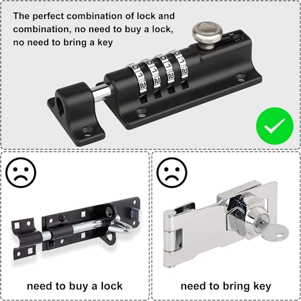 Yhdistelmälukittava pultti, [Säänkestävä & Murtovarma] 120 mm Combi-Bolt 4-numeroinen ainutlaatuinen yhdistelmälukittava pultti, paksu