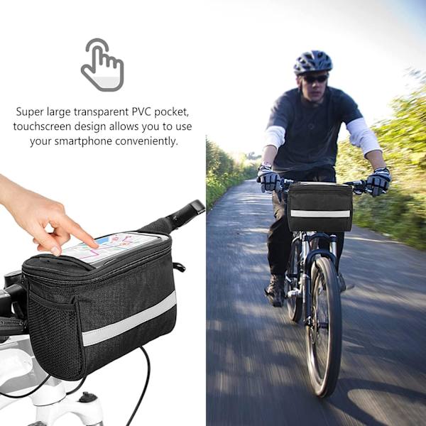 Cykelstyr taske - S - 21x13x16.5cm Sort Vandtæt Cykelkurv Taske med Touch Screen Køler Strimmel Cykel Fronttaske med Netpose