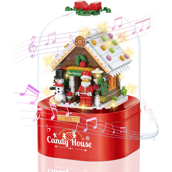 Christmas Music Box Building Block Kit, jossa Auto Rotating Sn
