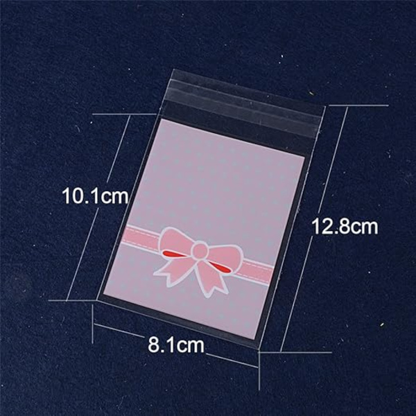 8x10CM+2.8CM 200 st rosa rosett mönster godispåsar med självhäftande för godis smycken