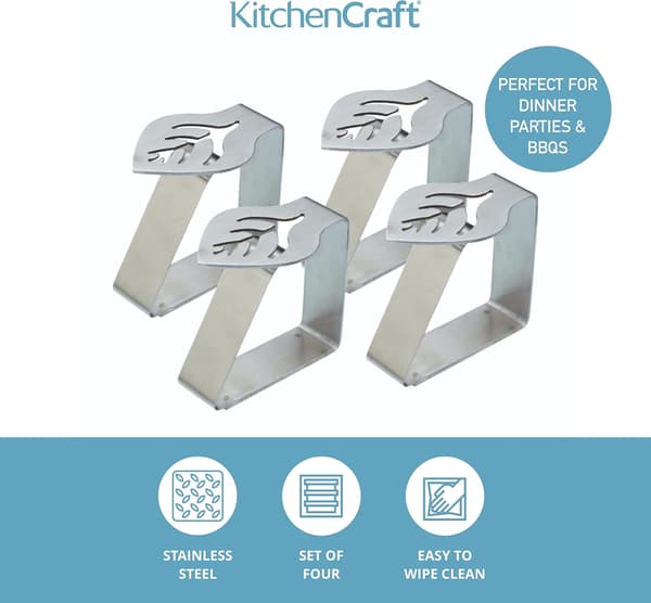 Kitchen Craft Set med 4 st bordsduksklämmor i rostfritt stål