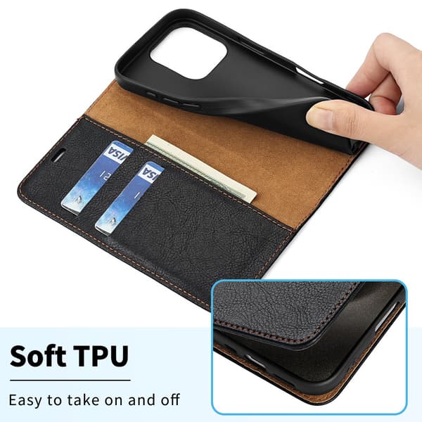 1 stk. kompatibel med iPhone 15 Pro Max Wallet Case, PU (Sort)