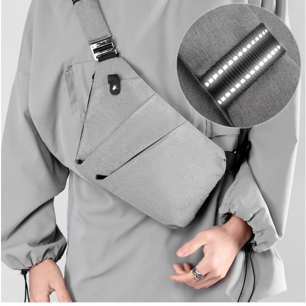(Sølv, venstre side) Sports Sling Bag Brysttaske Anti-tyveri Securi