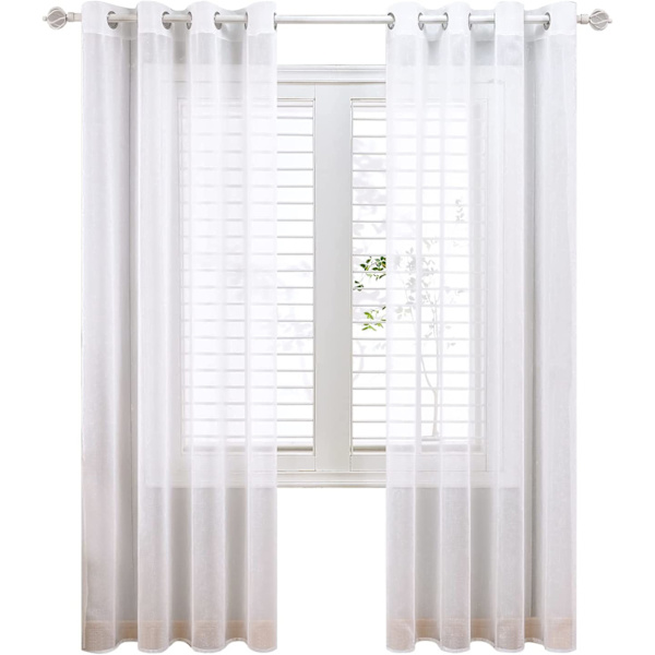 Set med 2 150x250cm（Hvit）Grå Voile Gardiner i Lin-Effekt - E