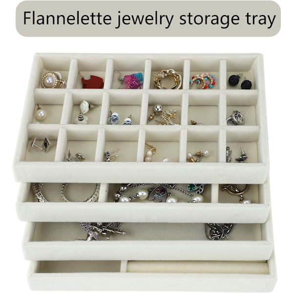 Smyckesfack Organizer Set om 4 Smyckeslåda Organizer Fack Örhänge Ring Halsband Armband Display Stativ Showcase Smycken Förvaringsfack, 4 Stil (Beige)