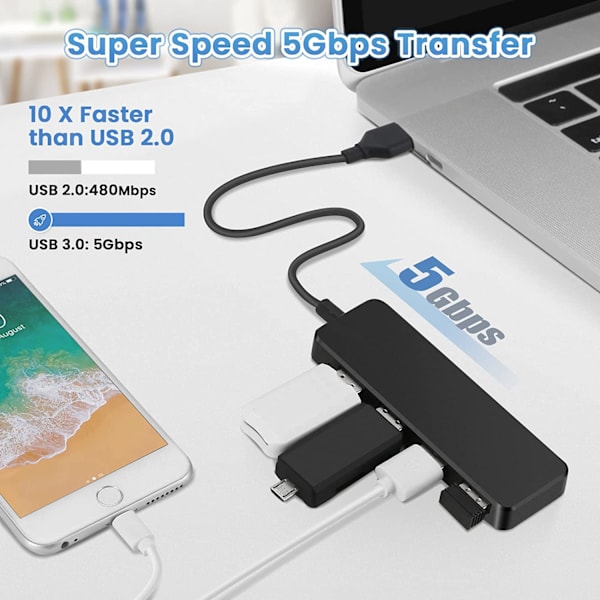 USB 3.0 Hub Multi USB 4 Port 3.0 5Gbps Bærbar Multi Data Hub A