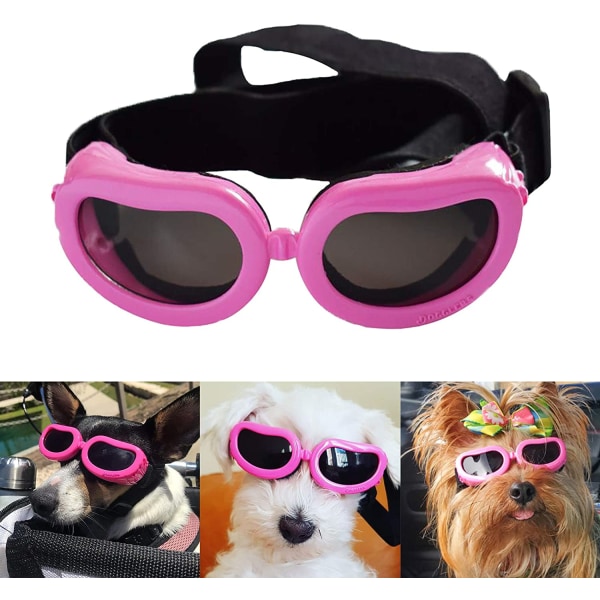 Hunde Goggles Anti-UV Hundesolbriller, Kjæledyr Goggles med Justerbare Stropper for Katter Små Hunder-Rosa