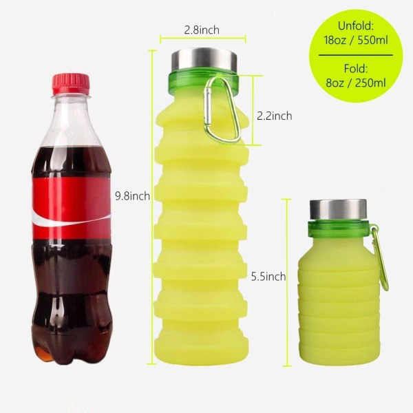 1 pack hopfällbar vattenflaska, grön-18 oz Återanvändbar BPA-fri S