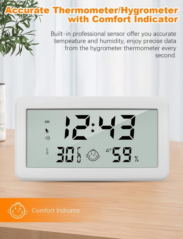 Multifunksjonell termometer hygrometer alarmklokke, digital klokke