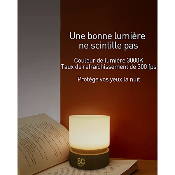 Cylindrisk natlampe med timer (træfarve), lille bordlampe