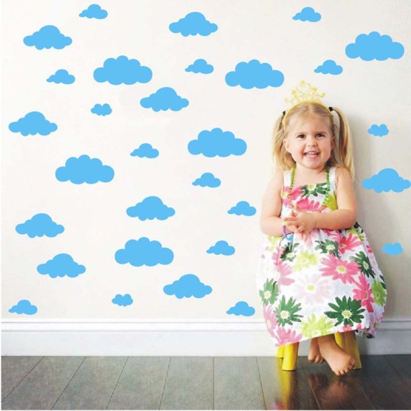 48 Kids Cloud Wall Decals - Easy Apply Powder Blue Wall Decal fo