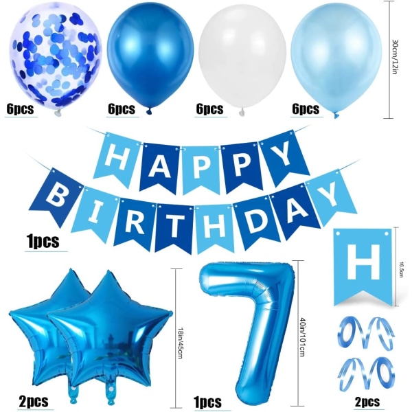 7 år gammel gutt bursdagsballong, blå 7 år bursdag De