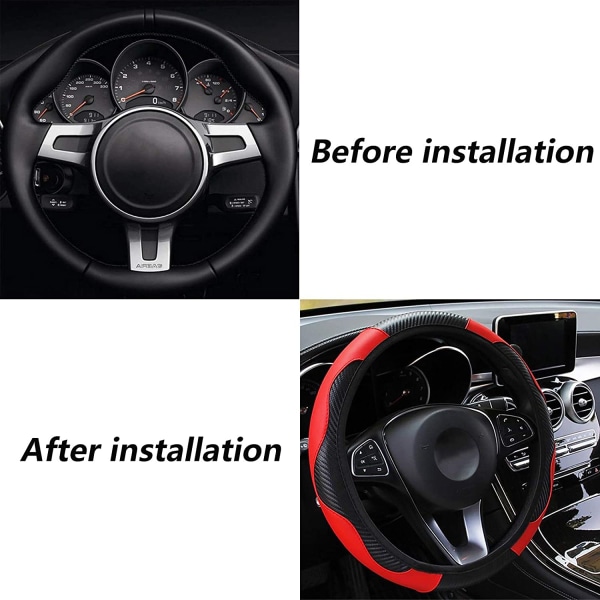 37-39 cm (rød) Elastisk Carbon Fiber Leather Car Steering Wheel Co