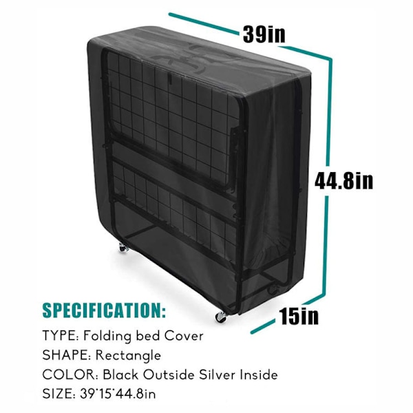 Sammenleggbar seng støvtett beskyttende deksel for sammenleggbar seng utendørs lenestol beskyttende deksel svart lengde 99 bredde 38 høyde 114CM