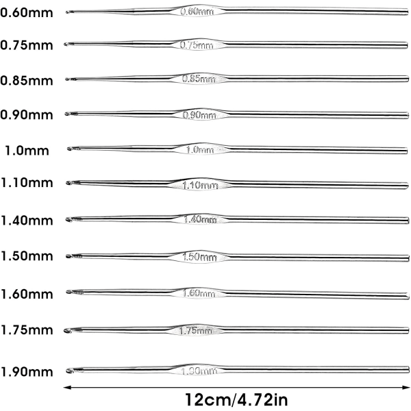 Hæklekroge sæt stål, 12 stk. små hæklenåle 0.
