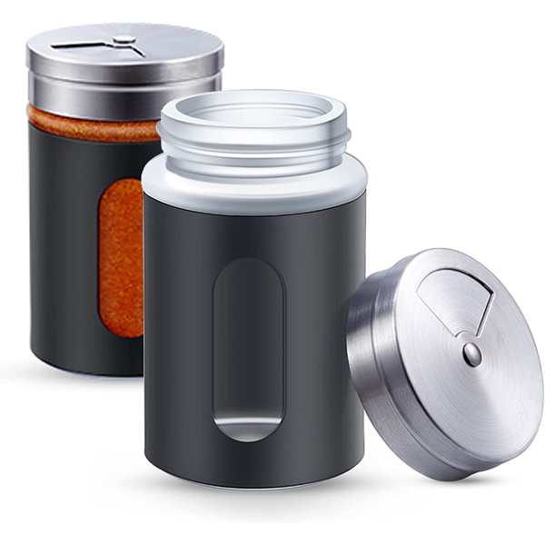 Black Set of 2 80ml Stainless Steel Spice Jars - With Jar View a