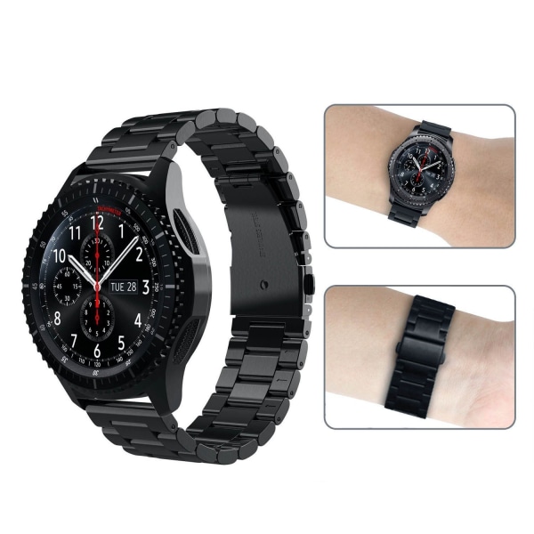 (musta) Metallinen watch ranneke 22mm, ruostumattomasta teräksestä valmistettu vaihtokello