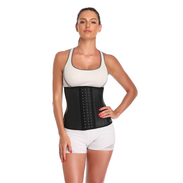 Latexformare med 3 krokar för kvinnor (svart M), waist trainer med tight bröst