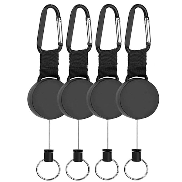 Heavy Duty Retractable Key Ring med 65cm Sort Stålwire