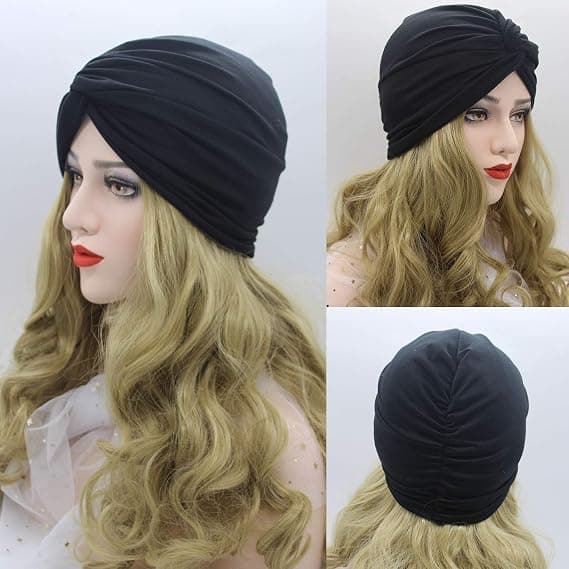 Svart+Grå-2stk Kvinners Hijab Hodeplagg Front Kryss Bomull Stretch Nattlue