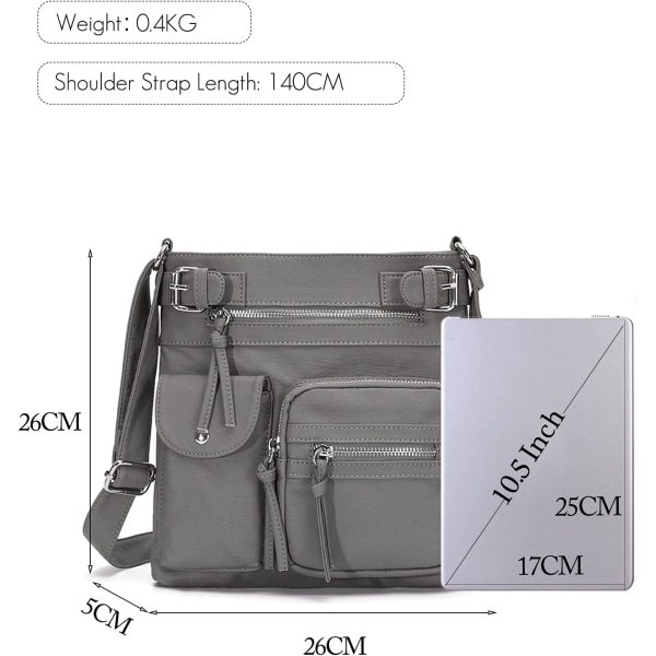 Grå - Lättvikts Messenger Bag Pocket Crossbody Messenger Bag