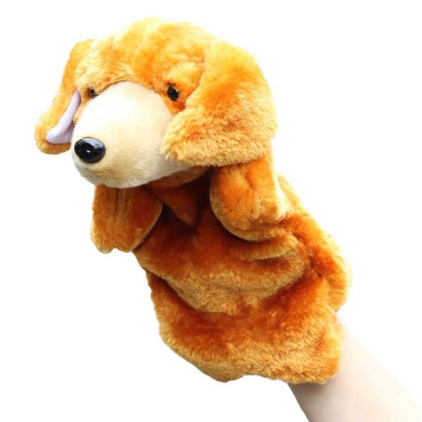 En gul hund 25 cm barnehånddukke, Deluxe plysjhånddukke Do