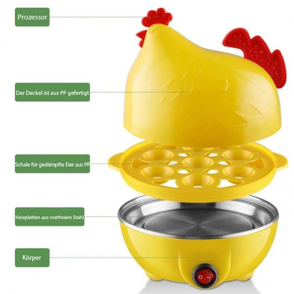 Mini äggkokare Frukostmaskin, Äggångare, Små köksapparater, Enknappsomkopplare, Automatisk avstängning, Hem, Trycktyp, Rostfri uppvärmningsplatta, Livsmedelskvalitet PP-plast