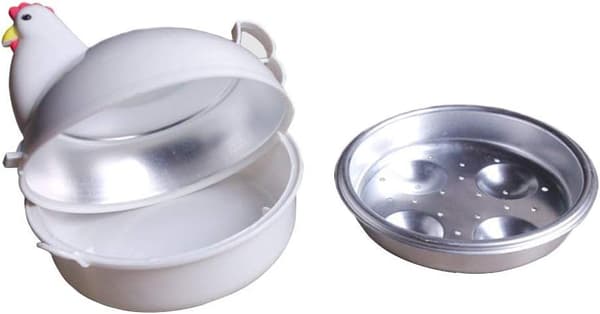 (Hvit) Mikrobølgeovn damper, 4 egg kapasitet, kyllingform, egnet