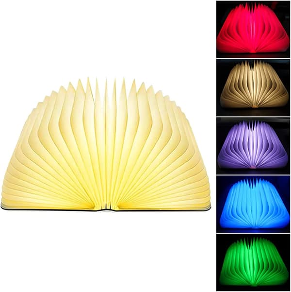 Træ sammenklappelig LED boglys, 5 farver natlys, boglys
