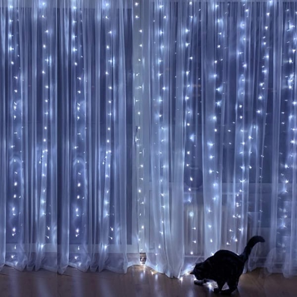 Window Curtain String Lights, 300 LED 8 lysmoduser Fairy Cop