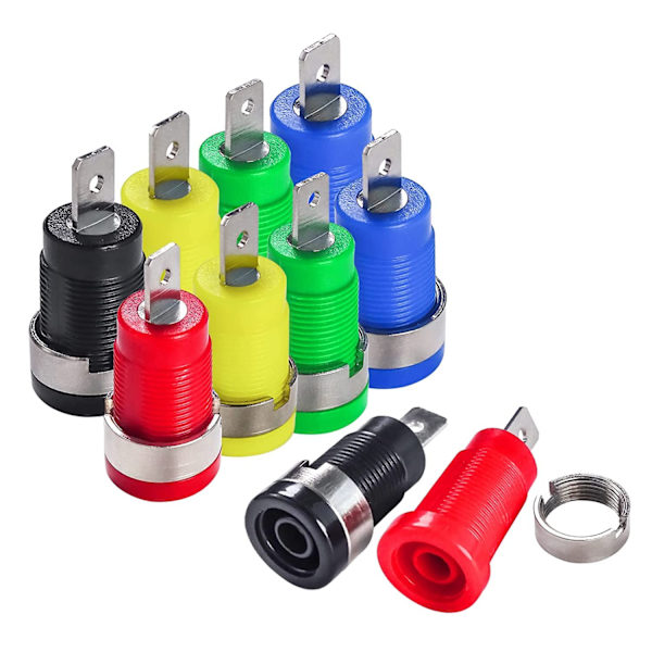 10 stk. Hun-Bananstikkontakt - 4mm Hun-Bananstikkontakt Bindingspost Adapter Panel/Chassis Loddetype