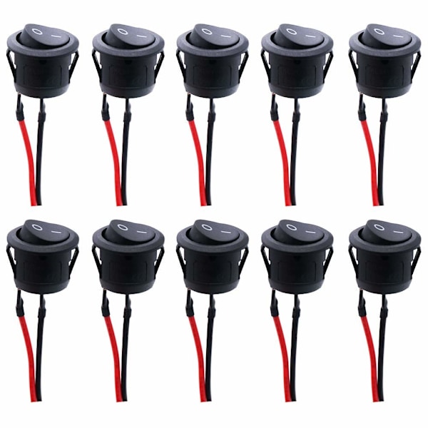 Round Rocker Switch, AC 6A/125V, 3A/250V 2 Pin Rocker Switch, Latching Button Switch, for Car, Truck, Racing Cars, (10pc