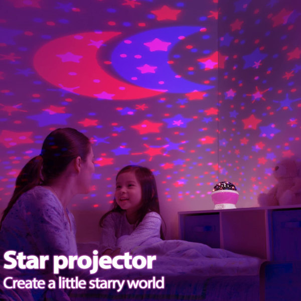 Rosa - Nattlampe for barn, romantisk 360° roterende lysproj e279 | Fyndiq