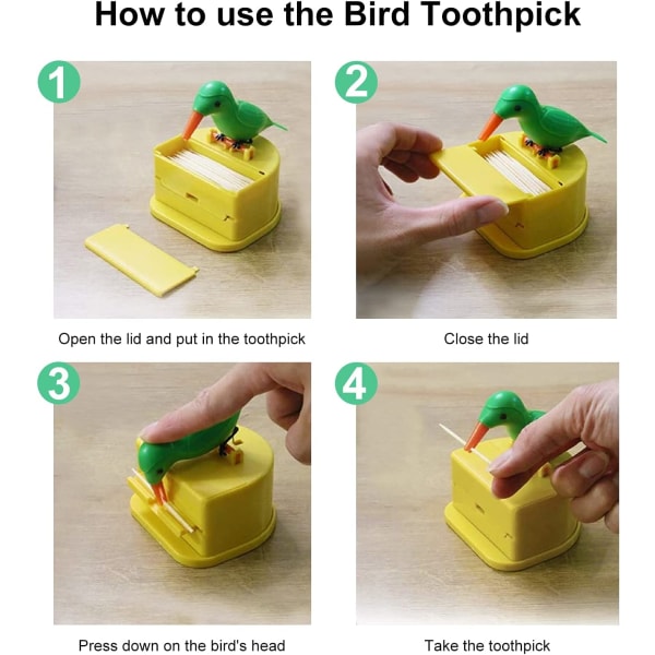 1 STK (gul og grønn) Spett tannpirker dispenser Little Bird