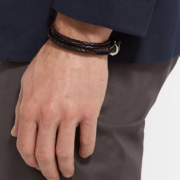 (Sort, kaffe) Koreansk version ornamenter armbånd slange vene okselæder mænd rustfrit stål spænde hånd ornament