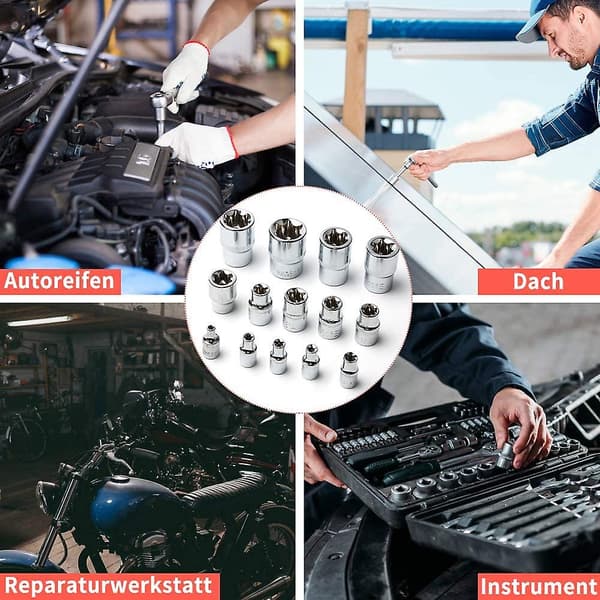 Sats med 14 E-typ stjärnformade Torx-hylsor I spärrfodral I S