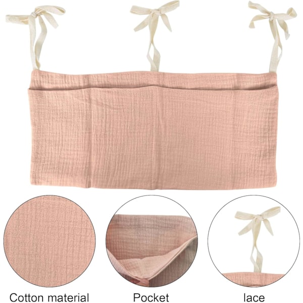 Opbevaringspose til babyseng, hængende opbevaringspose, hængende bleorganisator, hængende opbevaring til babyseng med 2 lommer (Pink)