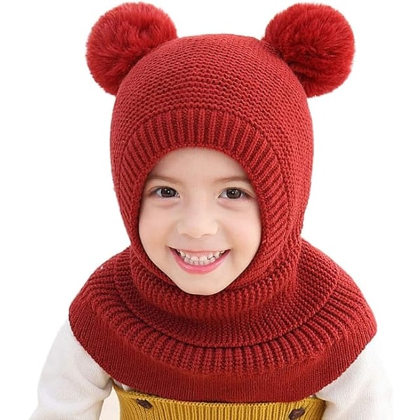 Balaclava Baby Girl Pojke Söt hatt (röd) halsduk Vintervarma öronkåpor