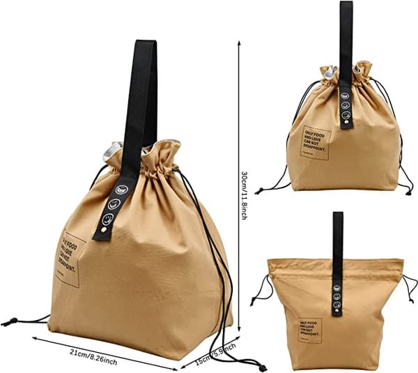 Isolert Matpose (Khaki), 30*21cm Bomullsmatpose, Bærbar Matpose, Sammenleggbar Pose, R
