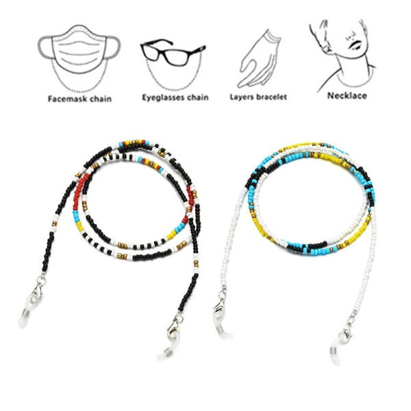 2 stk. Perlebrillerkjede, Risperlemaske kjede lanyard glas