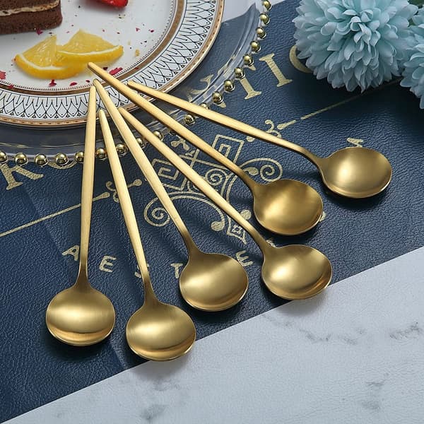 Sæt med 6 matte guld kaffeskeer, 7,3 tommer, små rustfrie S