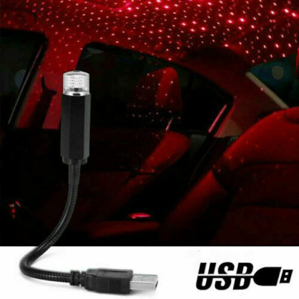 2 stk USB rød stjerne nattlys projektor, biltak nattlys,
