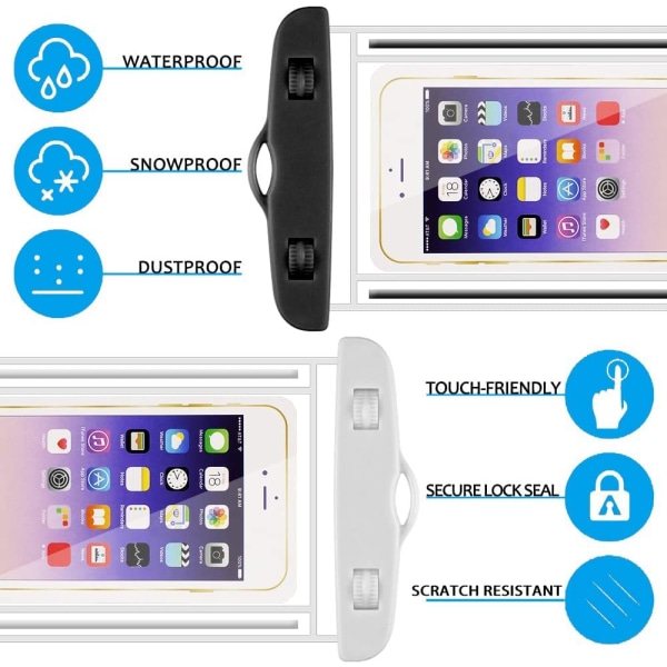 (Sort+Hvid) 2-delt vandtæt smartphonetaske, Universal IPX