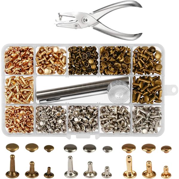 300 set 3 storlekar läder nitar dubbla lock nitar knappar tryck S