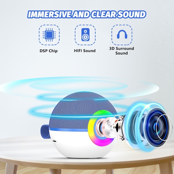 Mini Karaoke-laite lapsille ja aikuisille, kannettava Bluetooth-kaiutin 2 langattomalla mikrofonilla (sininen)