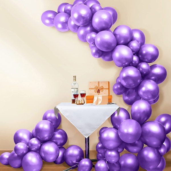 50 delar lila ballong, födelsedagsballonger, metallballonger, 12