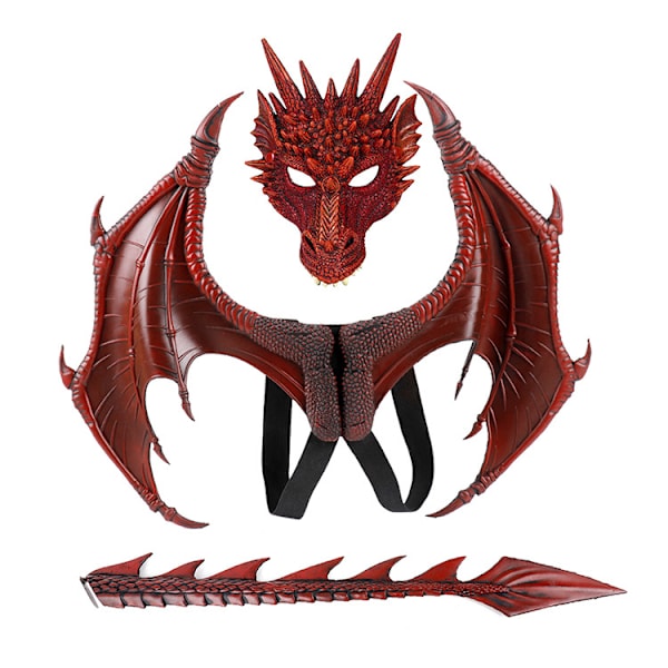 Barn Drakkvingar Kostym, Dinosaurie Svans Mask Set, Cosplay Röd